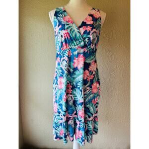Tommy Bahama NWT Medium Tropical Hibiscus Ukulele Ruffle Hem Sundress Blue
